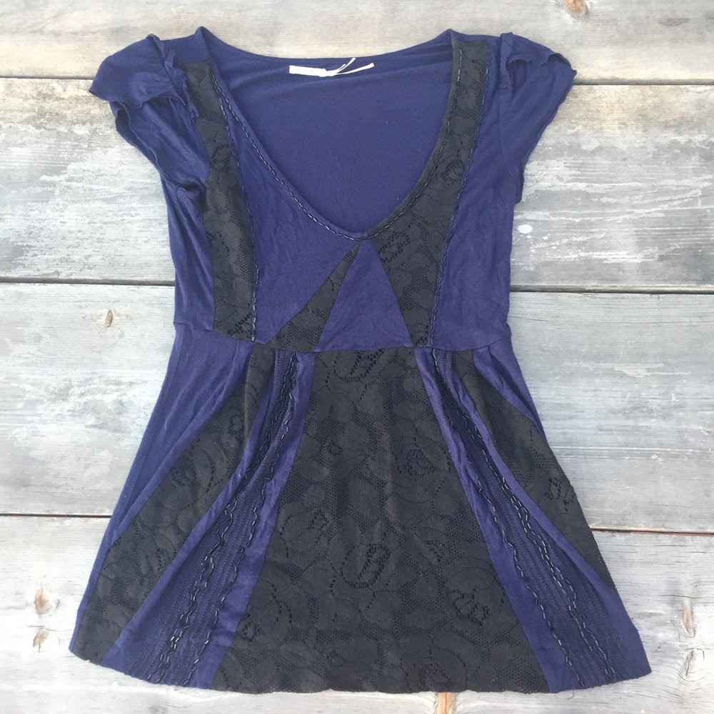 KIMCHI BLUE URBAN OUTFITTERS BLUE BEADED TOP SZ S